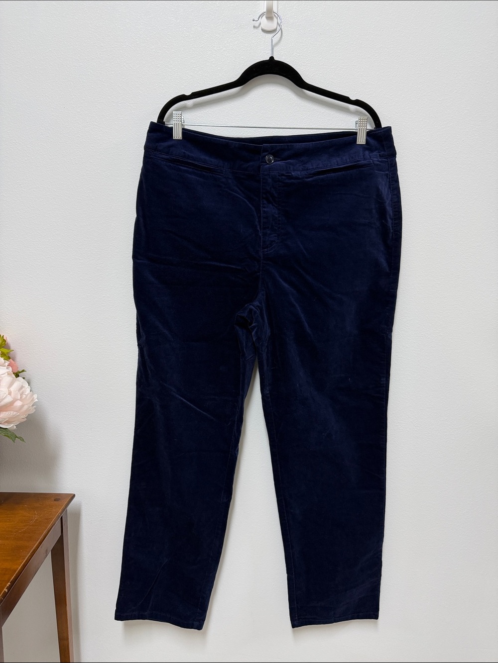 Denim&Co Navy Straight-Leg Velvet Pants